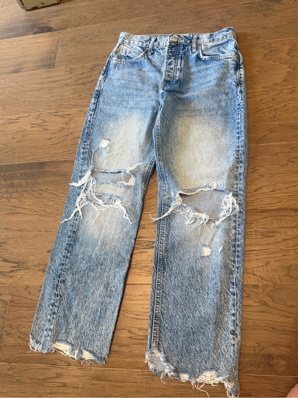 Free People Light Blue Distressed Straight Leg Jeans